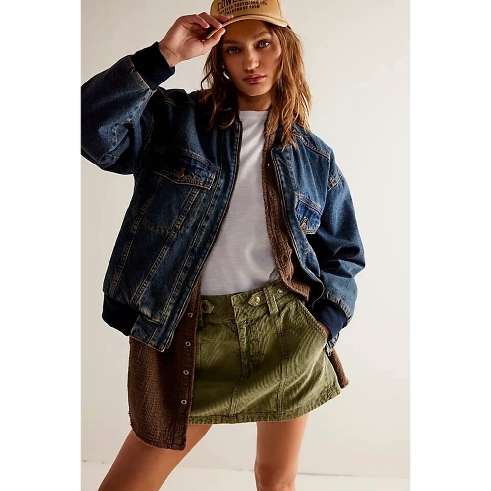 Free People We The Free Sterling Cord Mini Skirt 29 Capulet Olive NWT Y2K Grunge